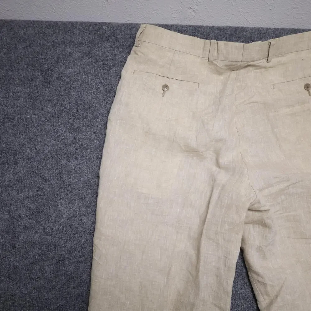 Franco Lotti Dress Pants Mens 36 Beige Linen Lined Flat Front Summer Trousers